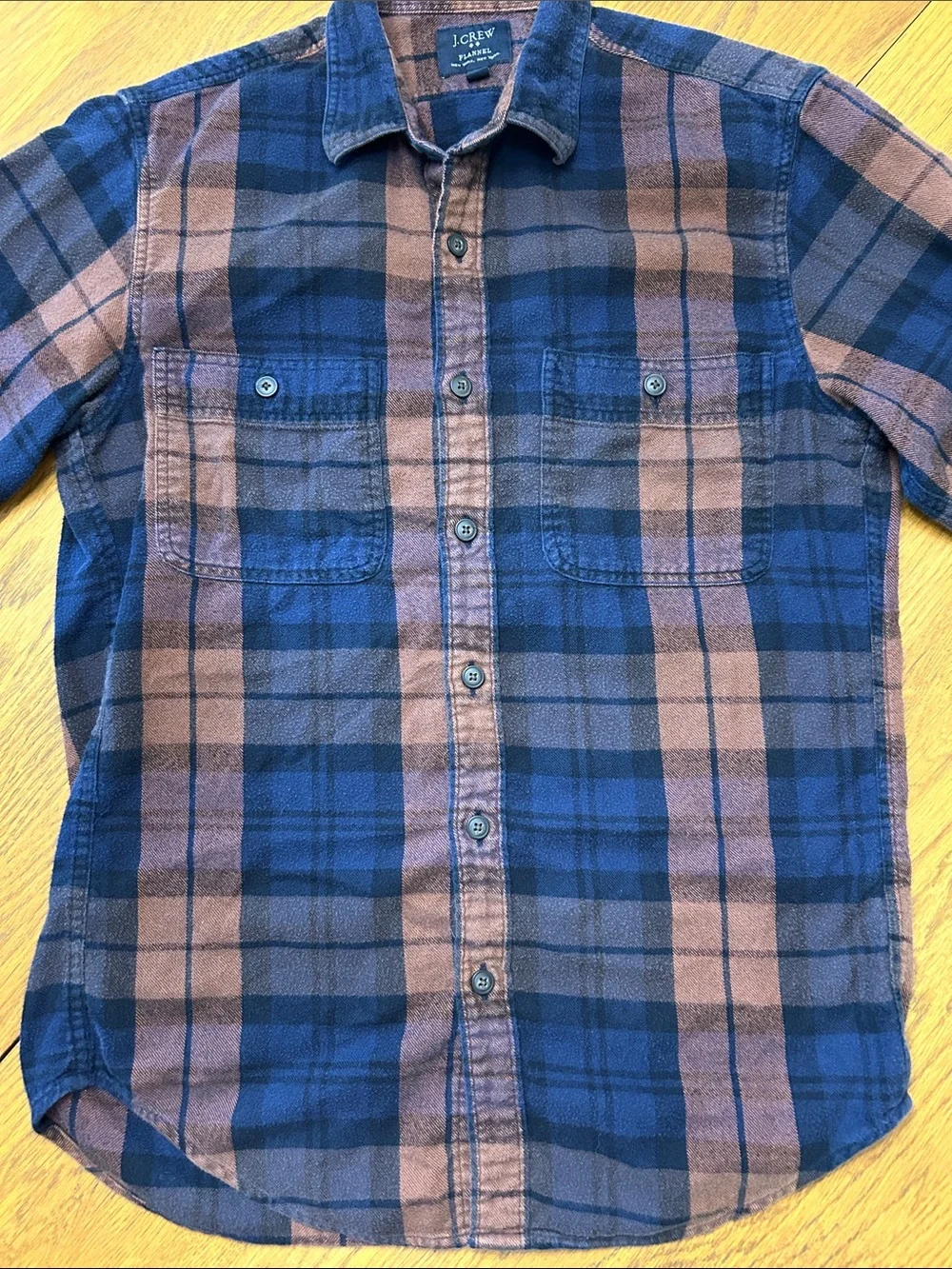 J. Crew Navy and Brown Plaid Flannel Button-Down Shirt